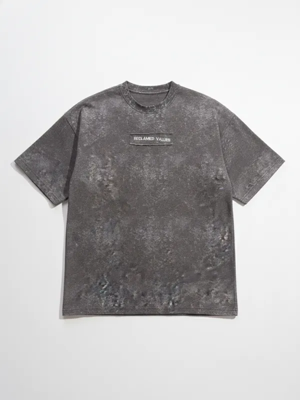 Highlander Men Grey Self Design Round Neck Oversized Fit T-Shirt