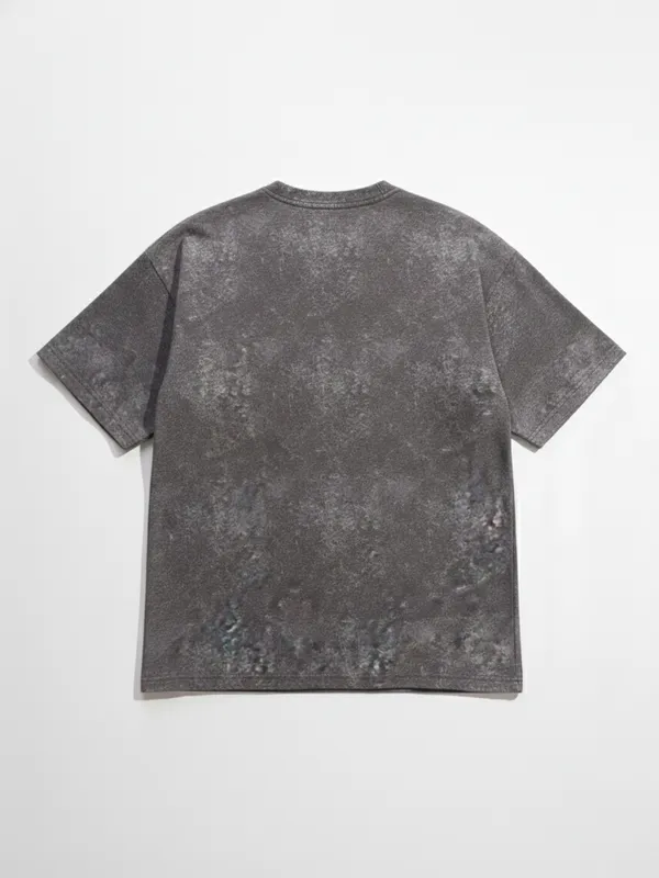 Highlander Men Grey Self Design Round Neck Oversized Fit T-Shirt