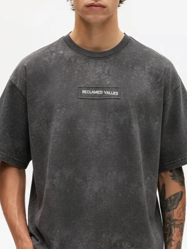 Highlander Men Grey Self Design Round Neck Oversized Fit T-Shirt