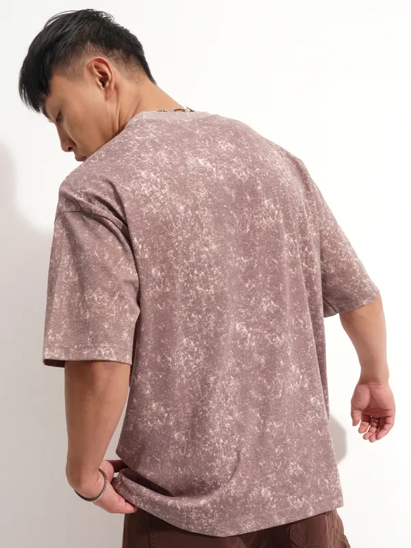 Highlander Men Purple Printed Round Neck Oversized Fit T-Shirt