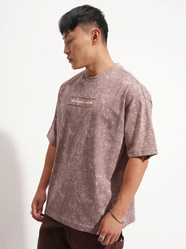 Highlander Men Purple Printed Round Neck Oversized Fit T-Shirt