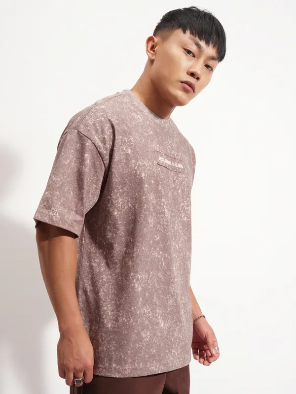 Highlander Men Purple Printed Round Neck Oversized Fit T-Shirt