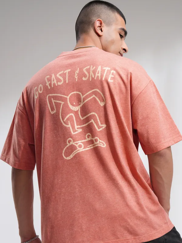 Highlander Men Rust Printed Round Neck Oversized Fit T-Shirt