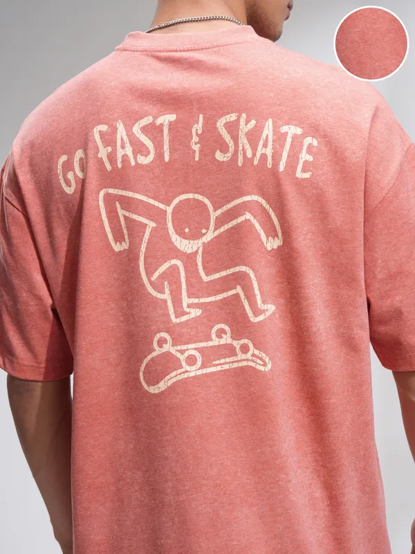 Highlander Men Rust Printed Round Neck Oversized Fit T-Shirt