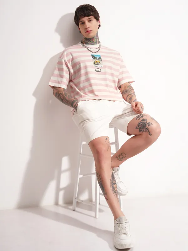 Highlander Men Pink Printed Round Neck Oversized Fit T-Shirt