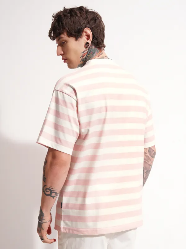 Highlander Men Pink Printed Round Neck Oversized Fit T-Shirt