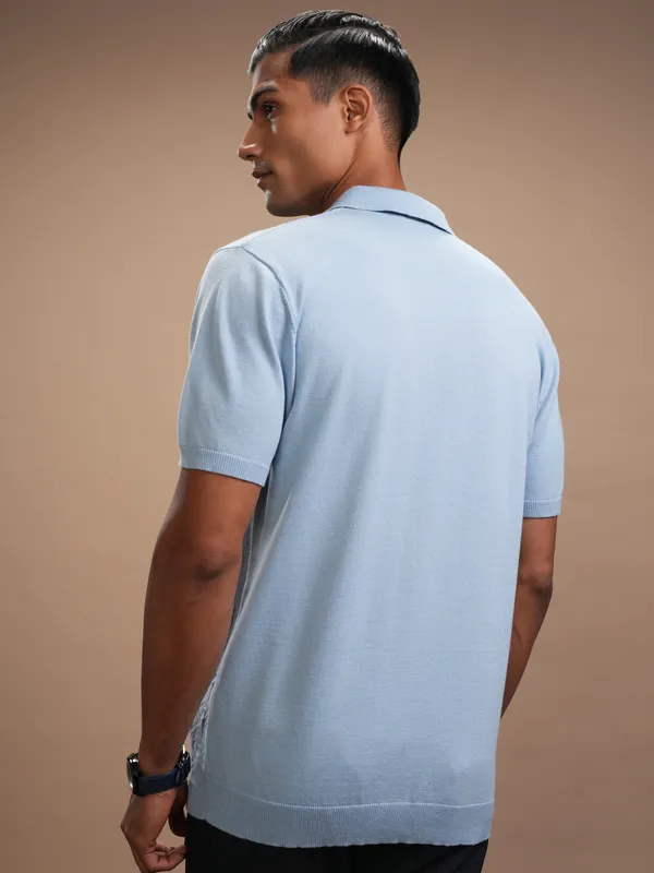 Highlander Men Blue Self Design Polo Collar Regular Fit T-Shirt