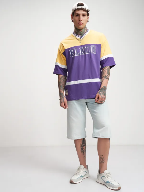 Highlander Men Yellow Printed Oversized Fit T-Shirt