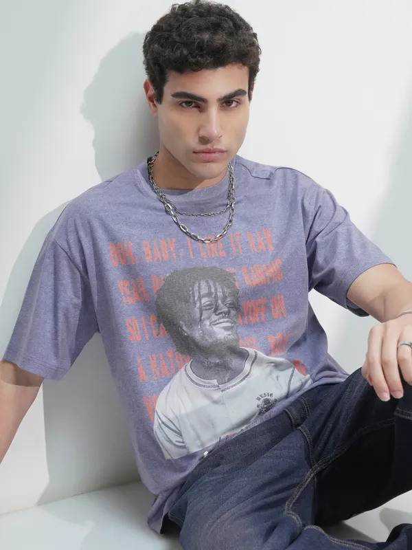 Men Printed Round Neck Relaxed Fit T-Shirt