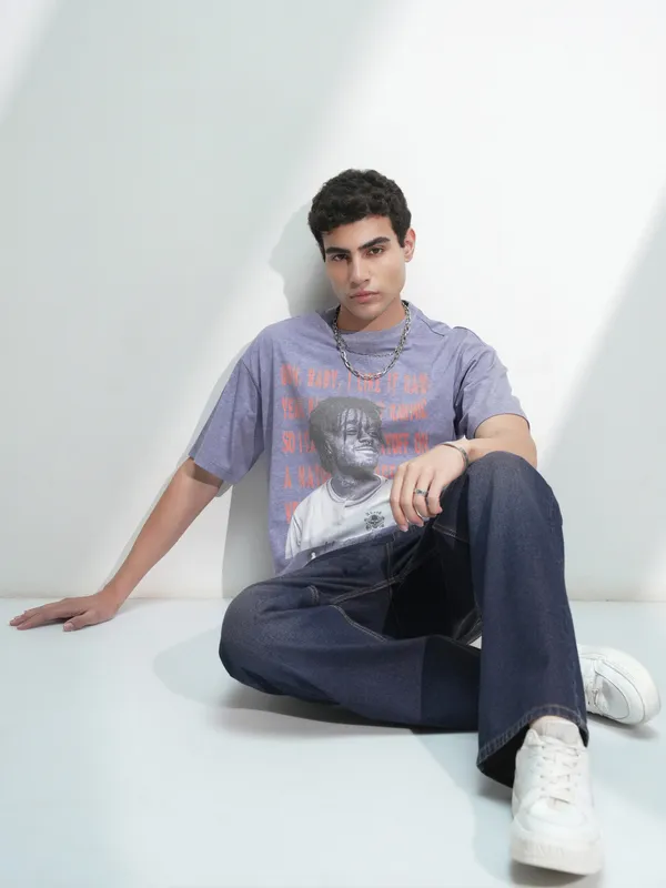 Men Printed Round Neck Relaxed Fit T-Shirt
