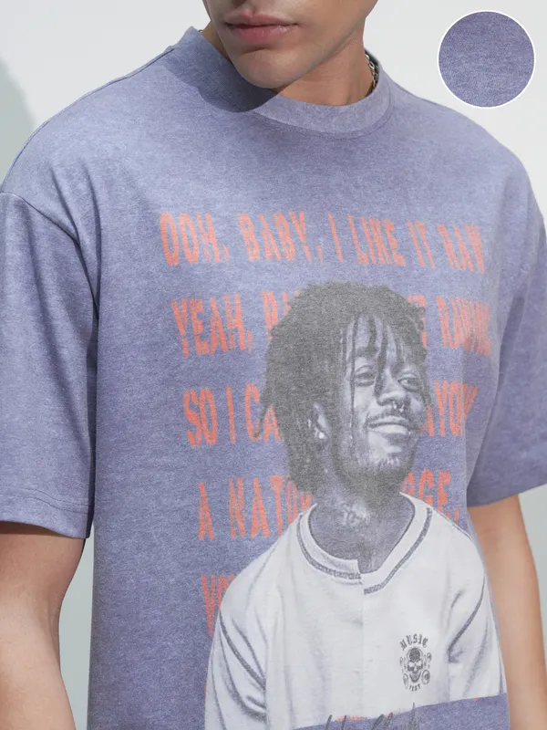 Men Printed Round Neck Relaxed Fit T-Shirt