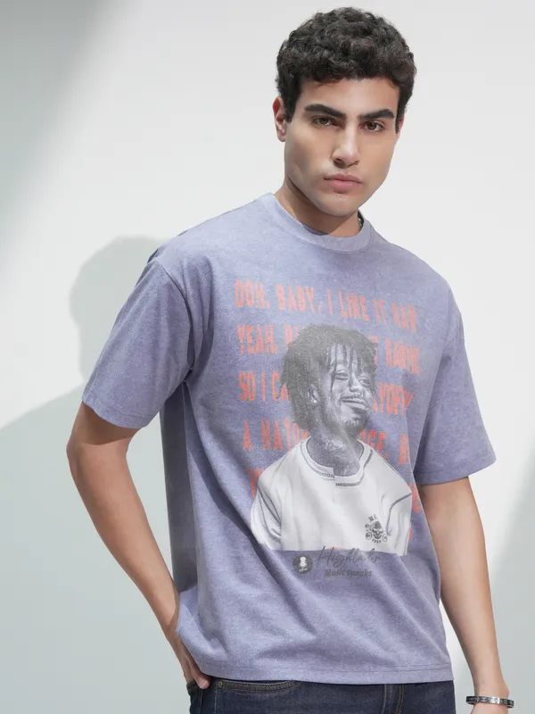 Men Printed Round Neck Relaxed Fit T-Shirt