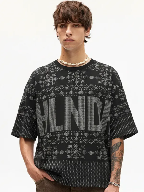 Highlander Men Black Printed Round Neck Oversized Fit T-Shirt