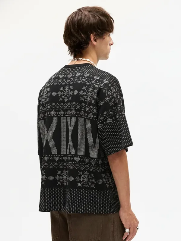 Highlander Men Black Printed Round Neck Oversized Fit T-Shirt