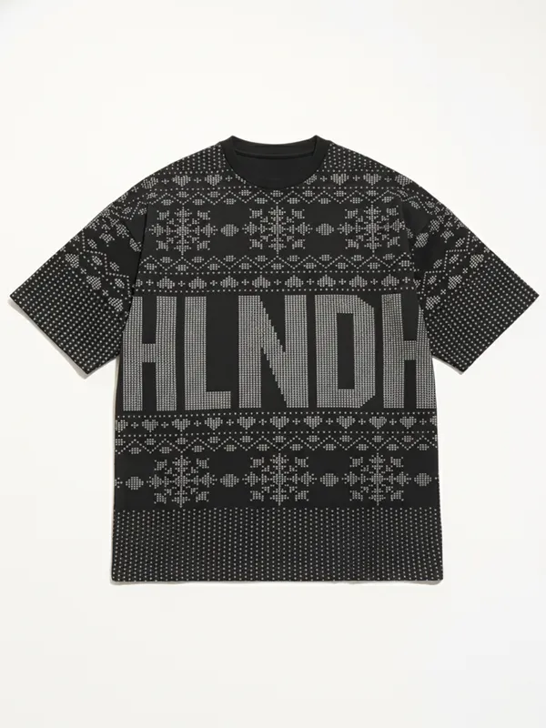 Highlander Men Black Printed Round Neck Oversized Fit T-Shirt