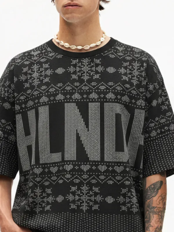Highlander Men Black Printed Round Neck Oversized Fit T-Shirt