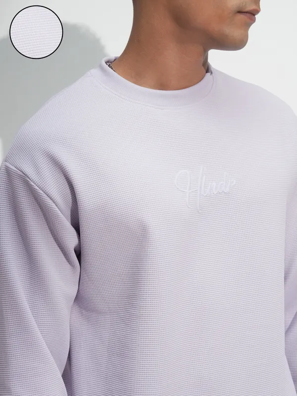 Highlander Men Mauve Self Design Round Neck Relaxed Fit T-Shirt