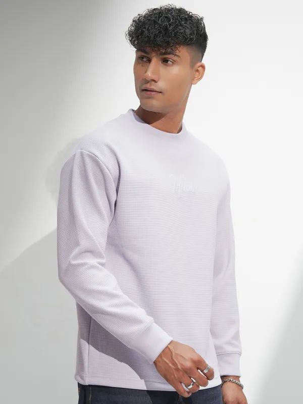 Highlander Men Mauve Self Design Round Neck Relaxed Fit T-Shirt