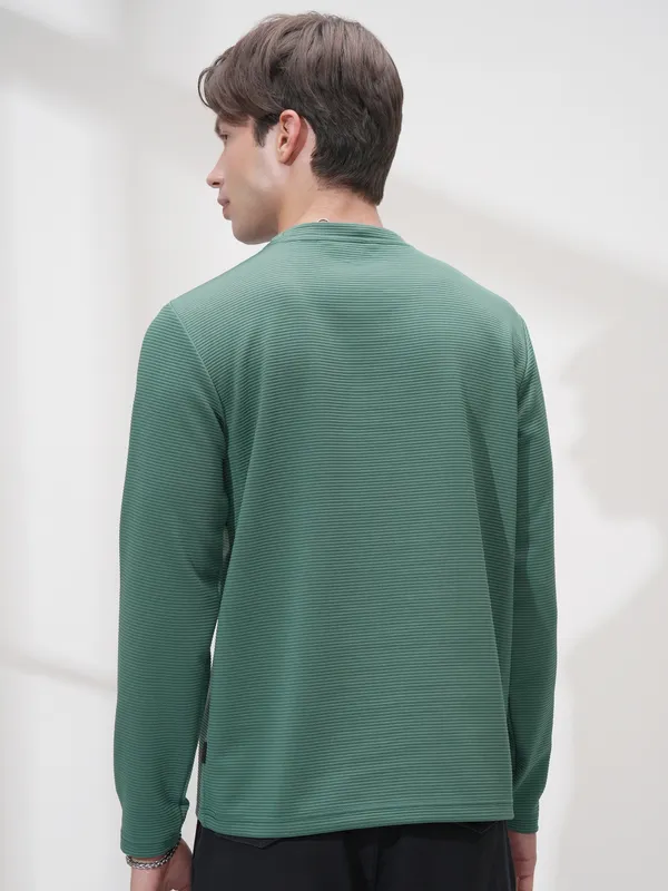 Highlander Men Teal Self Design Round Neck Relaxed Fit T-Shirt