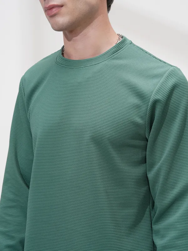 Highlander Men Teal Self Design Round Neck Relaxed Fit T-Shirt