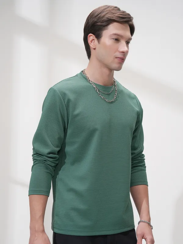 Highlander Men Teal Self Design Round Neck Relaxed Fit T-Shirt