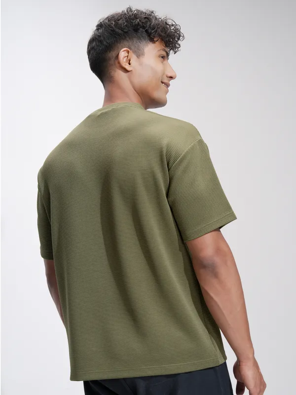 Highlander Men Olive Self Design Relaxed Fit T-Shirt