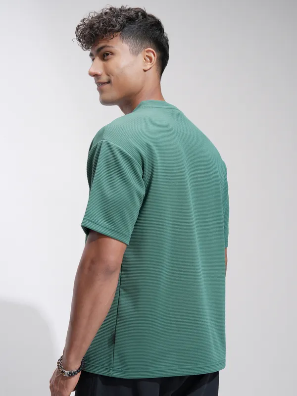 Highlander Men Teal Self Design Relaxed Fit T-Shirt