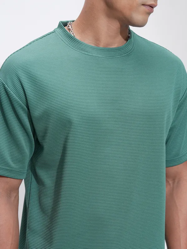 Highlander Men Teal Self Design Relaxed Fit T-Shirt