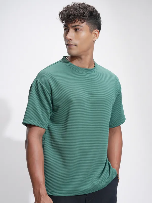 Highlander Men Teal Self Design Relaxed Fit T-Shirt