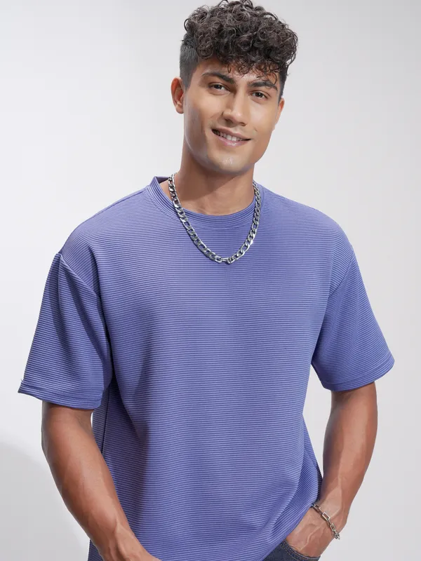 Highlander Men Purple Self Design Relaxed Fit T-Shirt