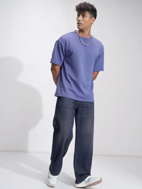 Highlander Men Purple Self Design Relaxed Fit T-Shirt