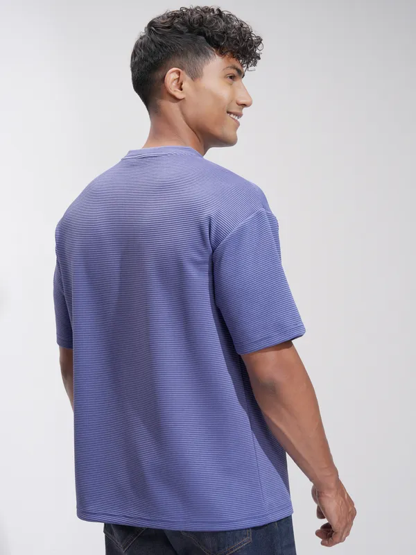 Highlander Men Purple Self Design Relaxed Fit T-Shirt