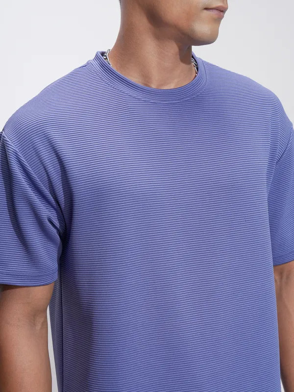 Highlander Men Purple Self Design Relaxed Fit T-Shirt