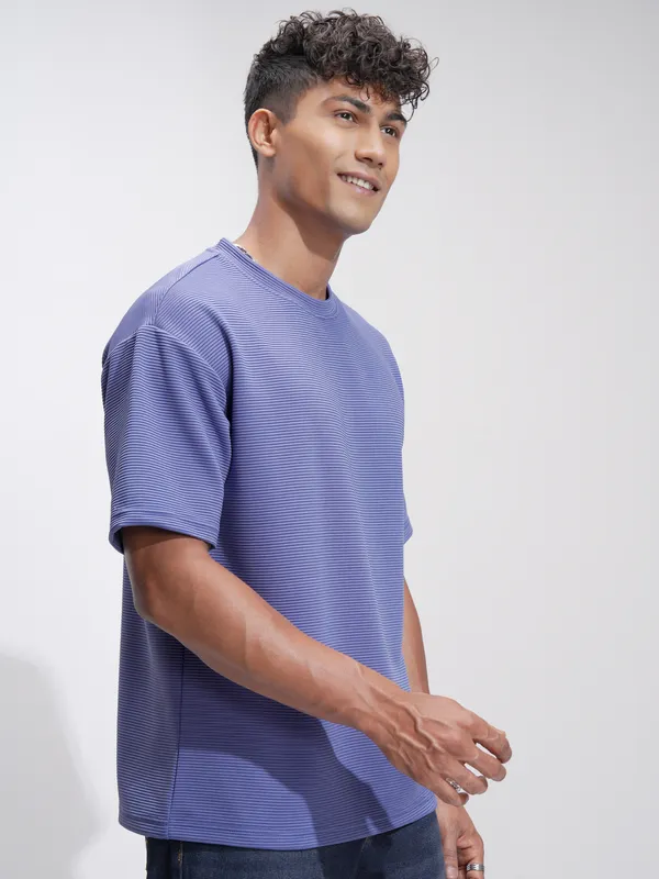 Highlander Men Purple Self Design Relaxed Fit T-Shirt