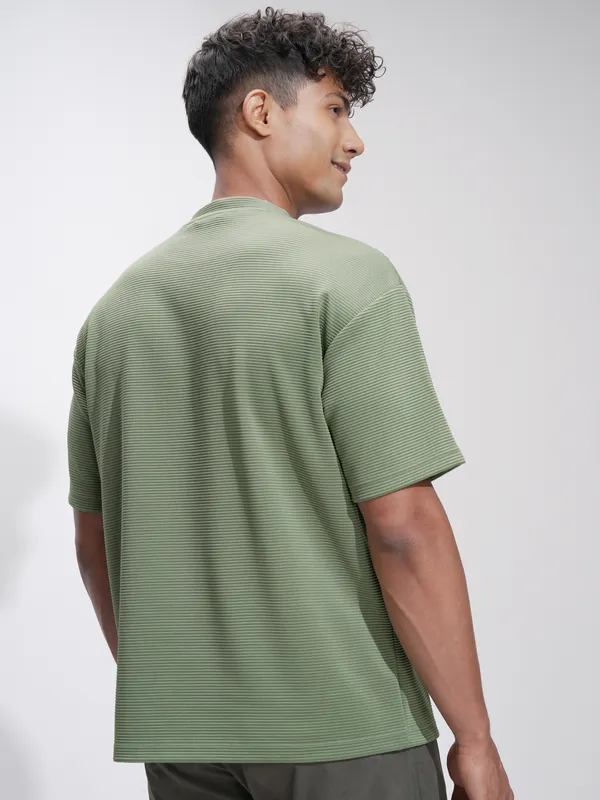 Highlander Men Olive Self Design Relaxed Fit T-Shirt