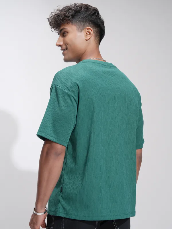 Highlander Men Teal Self Design Relaxed Fit T-Shirt