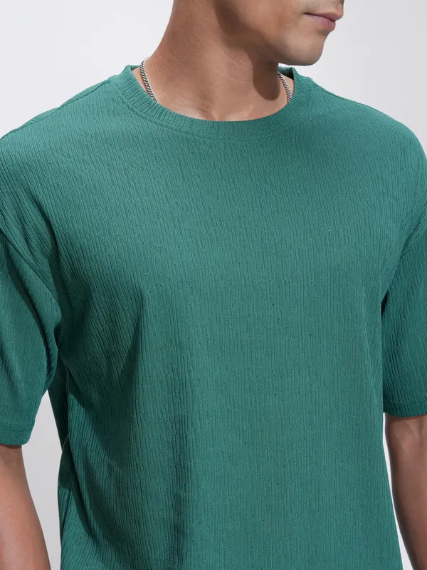 Highlander Men Teal Self Design Relaxed Fit T-Shirt