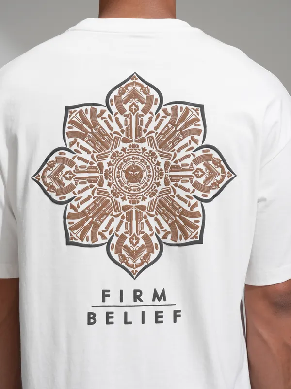 Highlander Men White Printed Round Neck Oversized Fit T-Shirt