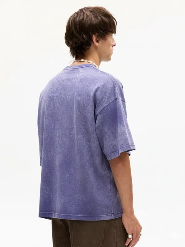 Highlander Men Blue Printed Round Neck Oversized Fit T-Shirt