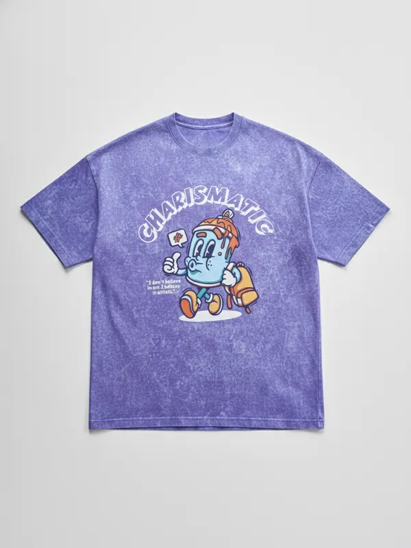 Highlander Men Blue Printed Round Neck Oversized Fit T-Shirt