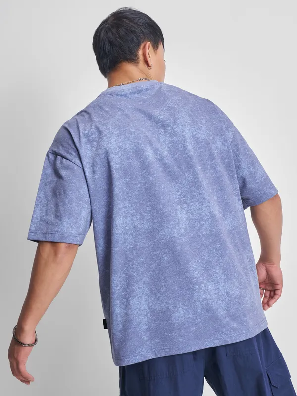 Highlander Men Blue Printed Round Neck Oversized Fit T-Shirt