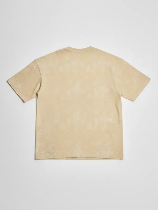 Highlander Men Beige Printed Round Neck Oversized Fit T-Shirt