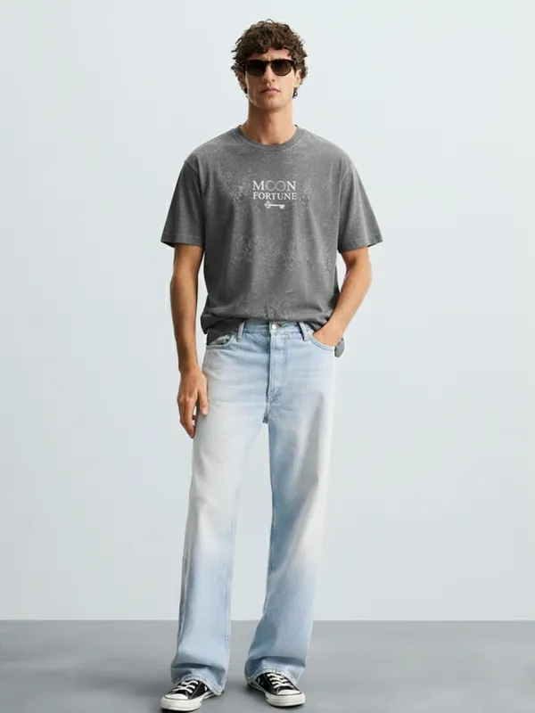 Highlander Men Black Printed Round Neck Oversized Fit T-Shirt