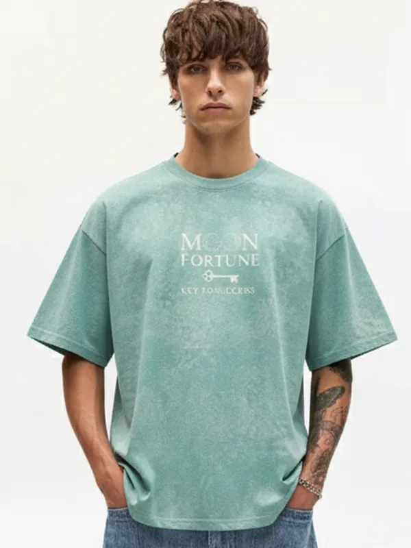 Highlander Men Green Printed Round Neck Oversized Fit T-Shirt