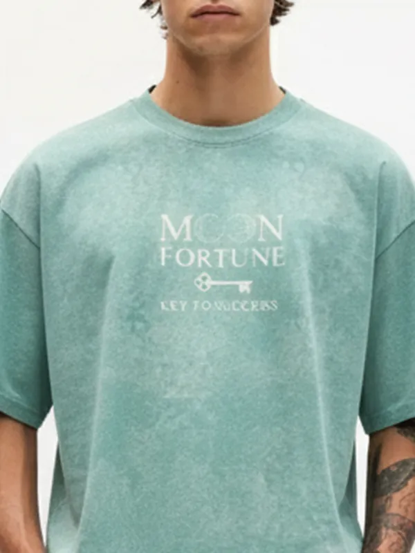 Highlander Men Green Printed Round Neck Oversized Fit T-Shirt