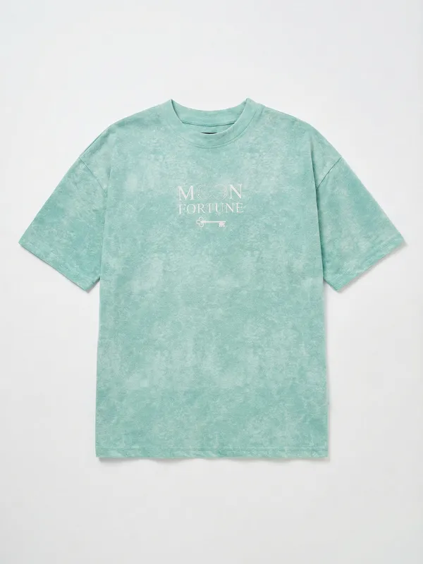 Highlander Men Green Printed Round Neck Oversized Fit T-Shirt