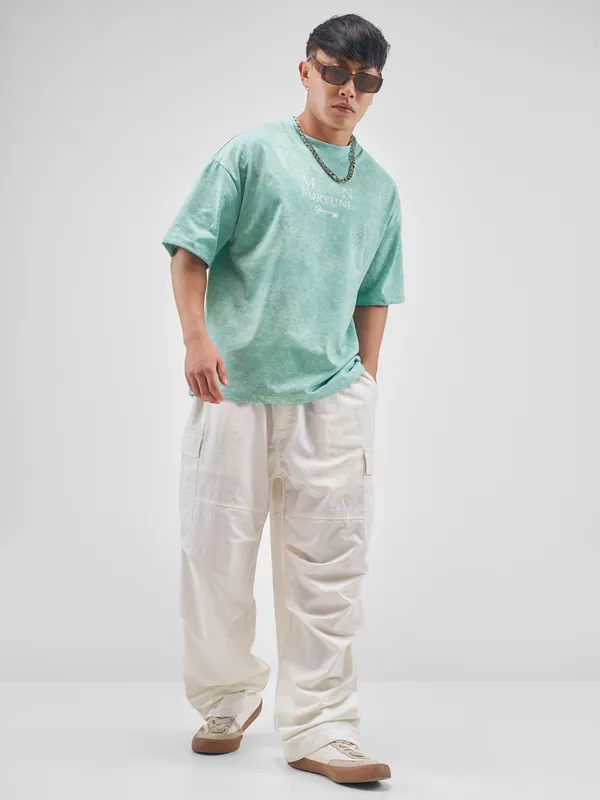 Men Printed Round Neck Oversized Fit T-Shirt