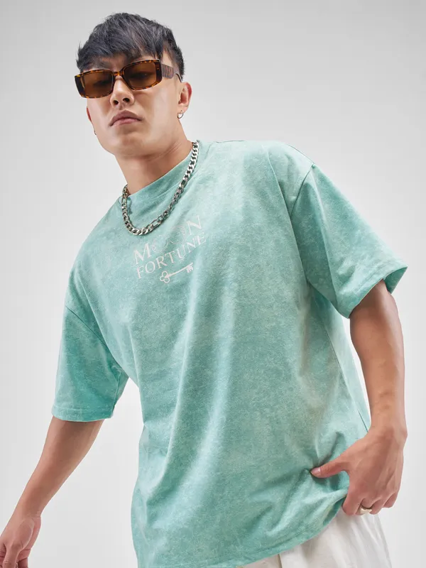 Men Printed Round Neck Oversized Fit T-Shirt