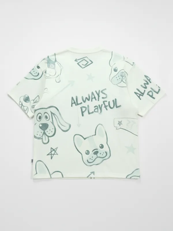 Highlander Men Off White Printed Round Neck Oversized Fit T-Shirt