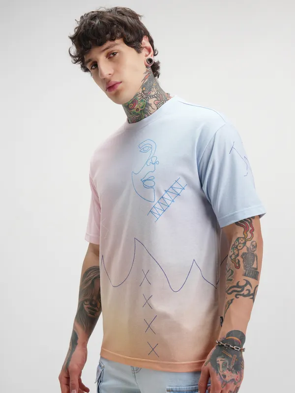 Highlander Men Multi Printed Round Neck Oversized Fit T-Shirt